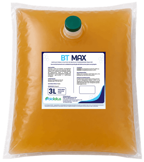 Inóculo microbiológico BT MAX Biolatus - Bacillus thuringiensis contra lagartas e lepidópteros